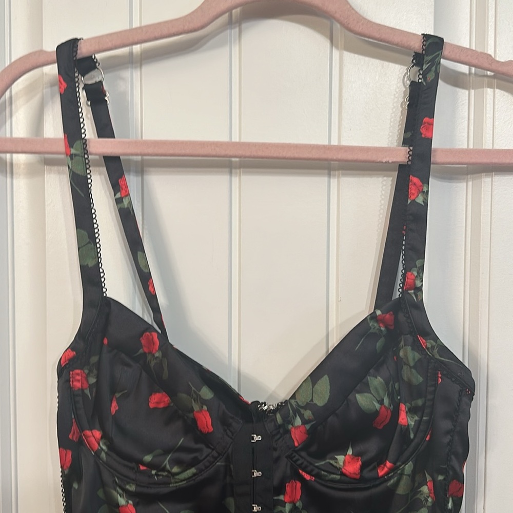 For Love and Lemons Love Song Dress Mini Dress Black Res Flowers Size XS - Picture 3 of 15